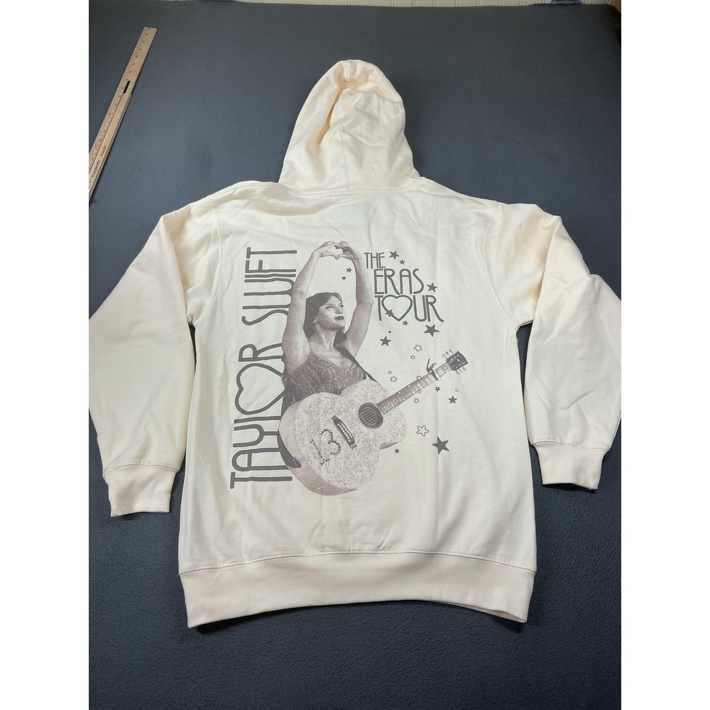 Taylor Swift Hoodie Womens M White The Eras Tour Graphic Pullover Fleece